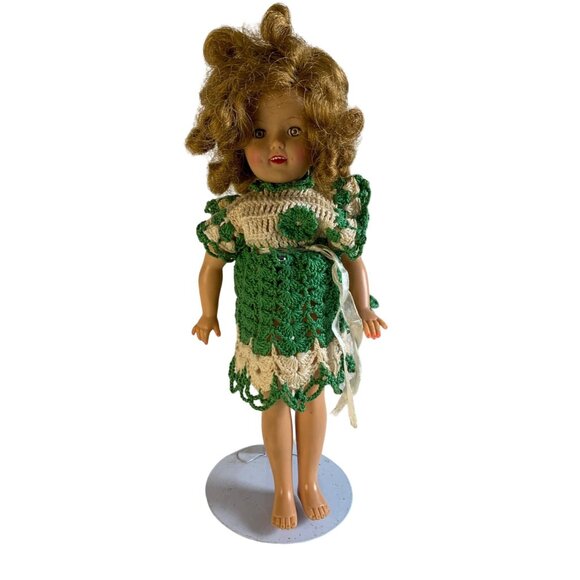 Vintage Shirley Temple Doll with Green & Ivory hand crocheted dress - Picture 1 of 11